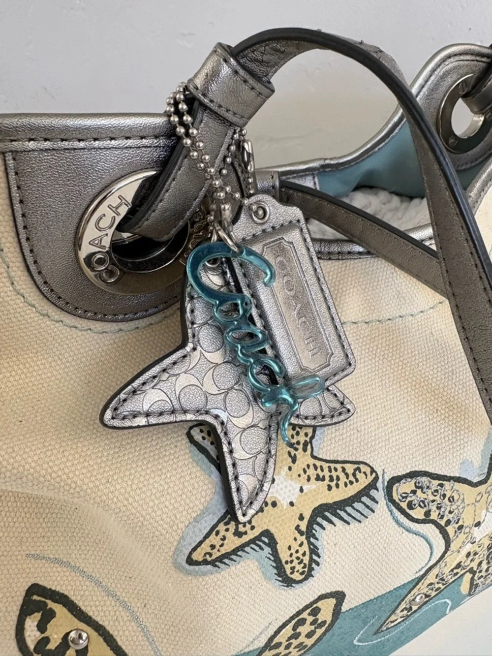 COACH Coastal Canvas Beach Starfish Tote - Picture 2 of 11